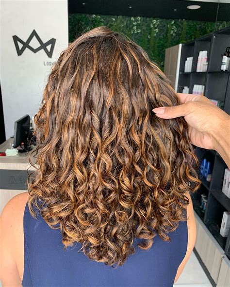 Its a stunning style that catches the eye and demonstrates sophistication. . Light brown highlights curly hair